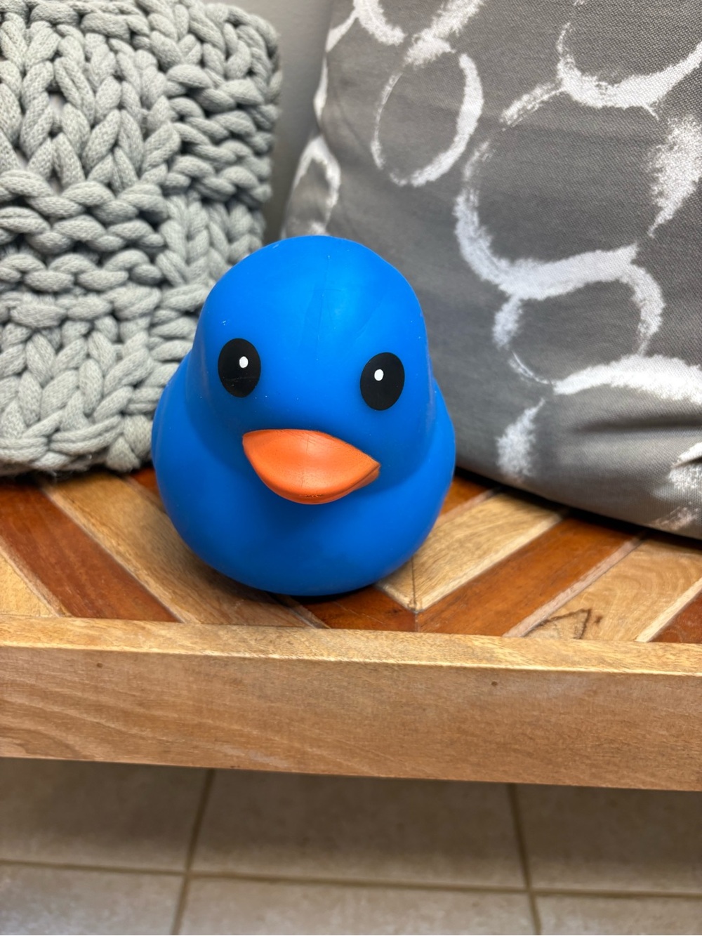Bright Blue Rubber Bath Duck Toy with Orange Beak